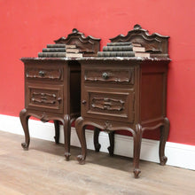 Load image into Gallery viewer, x SOLD Pair of Antique Oak and Black Marble French Bedside Cabinets or Side, Lamp Tables. B11965