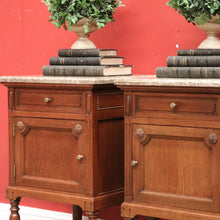 Load image into Gallery viewer, x SOLD Antique French Bedside Tables, Marble Top Lamp Tables or Side Tables or Cupboard. B11495