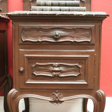 Load image into Gallery viewer, x SOLD Pair of Antique Oak and Black Marble French Bedside Cabinets or Side, Lamp Tables. B11965