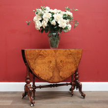 Load image into Gallery viewer, x SOLD Antique English Burr Walnut Drop Leaf Table, Wine, Side, Sutherland Table. B11810