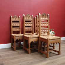 Load image into Gallery viewer, x SOLD Set of Six Antique Dining Chairs or Kitchen Chairs, Carved Gothic Detail. B11512
