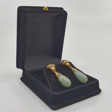 Load image into Gallery viewer, Pair of Vintage 18ct Yellow Gold and Green Jade Teardrop Earrings with Ornate Fan Design. B13173