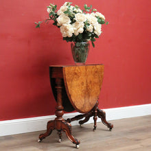 Load image into Gallery viewer, x SOLD Antique English Burr Walnut Drop Leaf Table, Wine, Side, Sutherland Table. B11810