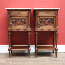 Load image into Gallery viewer, x SOLD Pair of Antique French Lamp Tables, Bedside Cabinets, Marble Top Bedsides. B11525