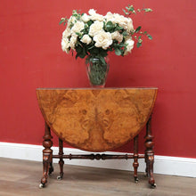 Load image into Gallery viewer, x SOLD Antique English Burr Walnut Drop Leaf Table, Wine, Side, Sutherland Table. B11810