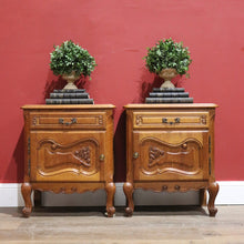Load image into Gallery viewer, x Sold Pair of Vintage French Oak Bedside Cabinets, or Lamp Side Tables. B11512