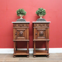 Load image into Gallery viewer, x SOLD Pair of Antique French Walnut and White Marble Bedside Cabinets or Lamp Tables. B 11526
