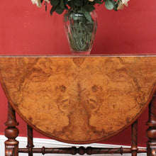 Load image into Gallery viewer, Antique English Burr Walnut Drop Leaf Table, Wine, Side, Sutherland Table. B11810
