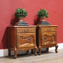 Load image into Gallery viewer, x Sold Pair of Vintage French Oak Bedside Cabinets, or Lamp Side Tables. B11512