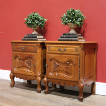Load image into Gallery viewer, x Sold Pair of Vintage French Oak Bedside Cabinets, or Lamp Side Tables. B11512