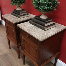 Load image into Gallery viewer, x SOLD Antique French Bedside Tables, Marble Top Lamp Tables or Side Tables or Cupboard. B11495
