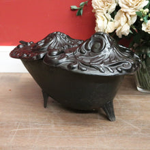 Load image into Gallery viewer, Antique French Cast Iron and Enamel Coal Scuttle, Magazine holder or kindling box. B11529