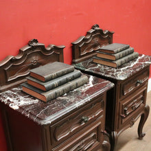 Load image into Gallery viewer, x SOLD Pair of Antique Oak and Black Marble French Bedside Cabinets or Side, Lamp Tables. B11965