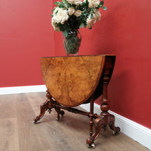 Load image into Gallery viewer, x SOLD Antique English Burr Walnut Drop Leaf Table, Wine, Side, Sutherland Table. B11810