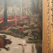 Load image into Gallery viewer, x SOLD Vintage to Antique French Framed Oil on Canvas. Dense Forest Scene and Brook. B11522