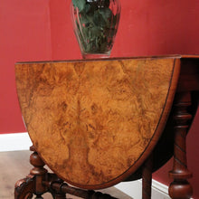 Load image into Gallery viewer, x SOLD Antique English Burr Walnut Drop Leaf Table, Wine, Side, Sutherland Table. B11810