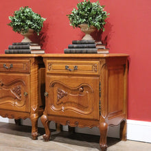 Load image into Gallery viewer, x Sold Pair of Vintage French Oak Bedside Cabinets, or Lamp Side Tables. B11512