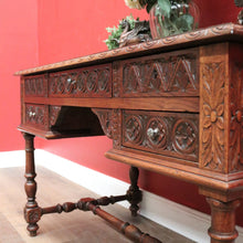 Load image into Gallery viewer, x SOLD Antique French Desk, Five Drawer Office Desk with 2 Keys French Oak, Stretcher Base. B11382