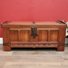Load image into Gallery viewer, x SOLD Antique French Oak Trunk, Coffee Table, Toy Chest, Hand-forged banding, Lock and Key. B11430