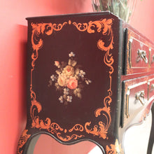 Load image into Gallery viewer, x SOLD Vintage French Black Lacquered Hand Painted Four Drawer Cabinet, Hall Table, Lamp Side Table. B11371