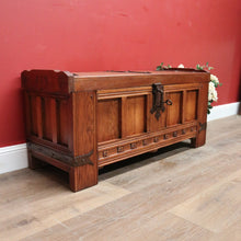 Load image into Gallery viewer, x SOLD Antique French Oak Trunk, Coffee Table, Toy Chest, Hand-forged banding, Lock and Key. B11430