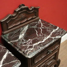 Load image into Gallery viewer, x SOLD Pair of Antique Oak and Black Marble French Bedside Cabinets or Side, Lamp Tables. B11965