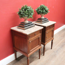 Load image into Gallery viewer, x SOLD Antique French Bedside Tables, Marble Top Lamp Tables or Side Tables or Cupboard. B11495