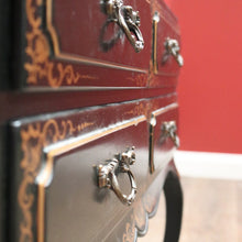 Load image into Gallery viewer, x SOLD Vintage French Black Lacquered Hand Painted Four Drawer Cabinet, Hall Table, Lamp Side Table. B11371