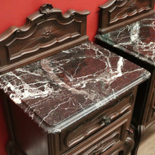 Load image into Gallery viewer, x SOLD Pair of Antique Oak and Black Marble French Bedside Cabinets or Side, Lamp Tables. B11965