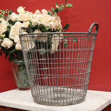 Load image into Gallery viewer, x SOLD Antique Belgian Galvanised Steel Basket, Wood Log Basket, Pillow Basket, Industrial Double-handle Basket B11357