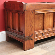 Load image into Gallery viewer, x SOLD Antique French Oak Trunk, Coffee Table, Toy Chest, Hand-forged banding, Lock and Key. B11430