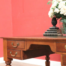 Load image into Gallery viewer, x SOLD Antique English Mahogany Office Desk, Four Drawer Leather Top, Brass Handle Desk. B11985