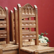 Load image into Gallery viewer, x SOLD Set of Six Antique Dining Chairs or Kitchen Chairs, Carved Gothic Detail. B11512