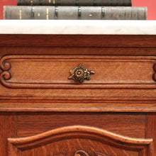 Load image into Gallery viewer, x SOLD Pair of Antique French Bedside Cabinets with Marble Tops, Cupboard and Drawer Storage. B11938