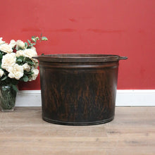 Load image into Gallery viewer, x SOLD Antique French Copper and Forged Iron Drum, Firewood Bucket, Fire Log Bin Handle B11353