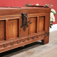 Load image into Gallery viewer, x SOLD Antique French Oak Trunk, Coffee Table, Toy Chest, Hand-forged banding, Lock and Key. B11430