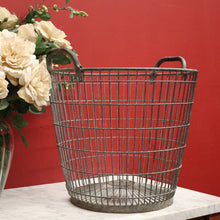 Load image into Gallery viewer, x SOLD Antique Belgian Galvanised Steel Basket, Wood Log Basket, Pillow Basket, Industrial Double-handle Basket B11357