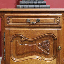 Load image into Gallery viewer, x Sold Pair of Vintage French Oak Bedside Cabinets, or Lamp Side Tables. B11512
