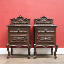 Load image into Gallery viewer, x SOLD Pair of Antique Oak and Black Marble French Bedside Cabinets or Side, Lamp Tables. B11965