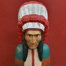 Load image into Gallery viewer, x SOLD American Cigar Store Indian Chief hand-carved hand-painted solid wood advertising statue.