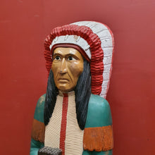 Load image into Gallery viewer, x SOLD American Cigar Store Indian Chief hand-carved hand-painted solid wood advertising statue.