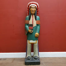 Load image into Gallery viewer, x SOLD American Cigar Store Indian Chief hand-carved hand-painted solid wood advertising statue.