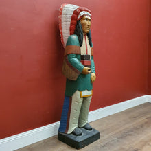 Load image into Gallery viewer, x SOLD American Cigar Store Indian Chief hand-carved hand-painted solid wood advertising statue.