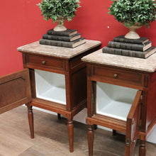 Load image into Gallery viewer, x SOLD Antique French Bedside Tables, Marble Top Lamp Tables or Side Tables or Cupboard. B11495