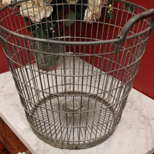 Load image into Gallery viewer, x SOLD Antique Belgian Galvanised Steel Basket, Wood Log Basket, Pillow Basket, Industrial Double-handle Basket B11357