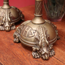 Load image into Gallery viewer, A pair of antique French candlestick holders, brass candle holders, and gargoyle feet. B11963