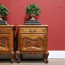 Load image into Gallery viewer, x Sold Pair of Vintage French Oak Bedside Cabinets, or Lamp Side Tables. B11512