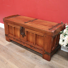 Load image into Gallery viewer, x SOLD Antique French Oak Trunk, Coffee Table, Toy Chest, Hand-forged banding, Lock and Key. B11430
