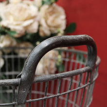 Load image into Gallery viewer, x SOLD Antique Belgian Galvanised Steel Basket, Wood Log Basket, Pillow Basket, Industrial Double-handle Basket B11357