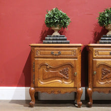 Load image into Gallery viewer, x Sold Pair of Vintage French Oak Bedside Cabinets, or Lamp Side Tables. B11512